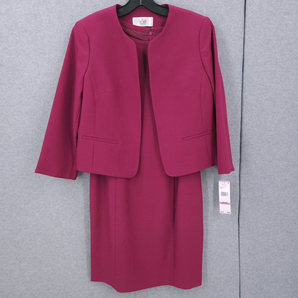 Le Suit Collarless Dress Suit 3/4 Sleeve 2 Piece Set Wild Rose Womens 6P NWT